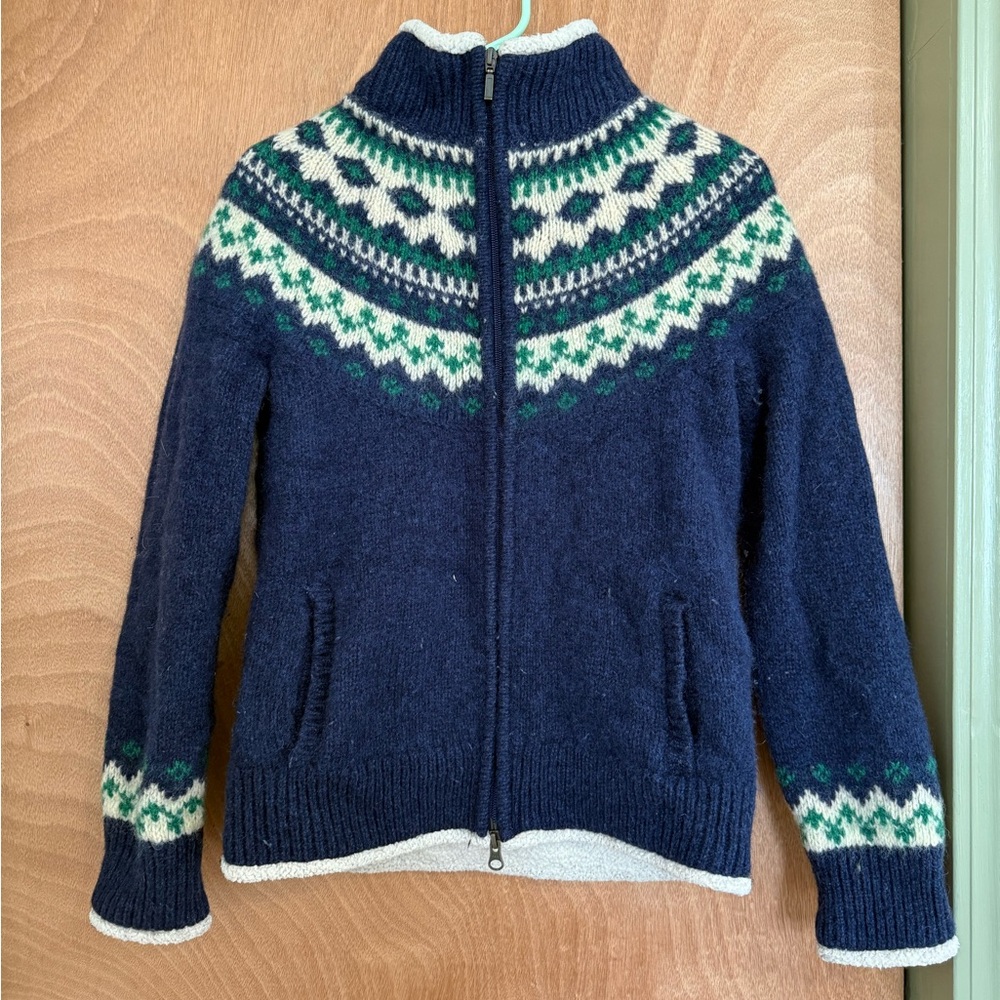 LL Bean Sherpa fleece wool zip up sweater